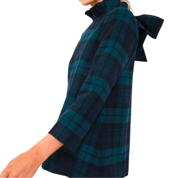 Tuckernuck Blackwatch Plaid Faye Blouse XL Bow Tie Ruffle Collar Wool Blend - Picture 8 of 13